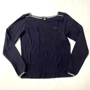 Y2K VTG Polo Ralph Lauren Boat Neck Navy Blue Long Sleeve Blouse Shirt Top XL